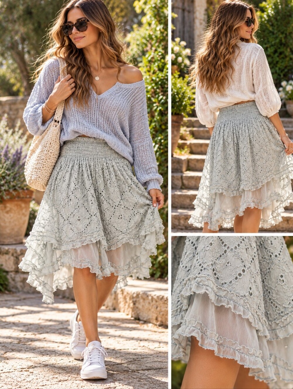 Free People Sanderson Midi  Skirt In Sky Gray, NWT, M